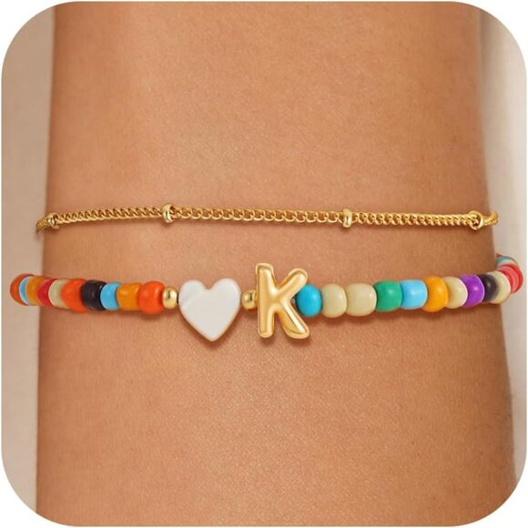 Charming Heart Initial Bracelet for Girls - Adjustable 6+2 inches, Eco-Friendly - Picture 1 of 7